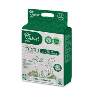 Podstielka pre mačky Velvet Paw Tofu upokojujúca čistota s esenciou lesnej zelene 6 l