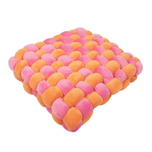 COOCKOO Velvet Vibe Mäkký pletený vankúš pre mačky 40x40x9,5cm oranžový/ružový