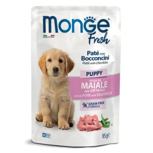 MONGE Fresh Puppy and Junior 85g paštéta s bravčovým mäsom a so zeleninou v kapsičke pre šteniatka