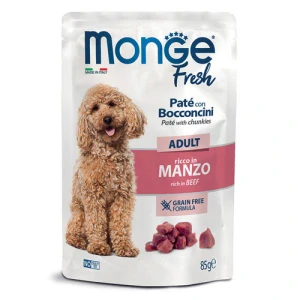 MONGE Fresh Adult 85g paštéta s hovädzími kúskami v kapsičke pre dospelých psov