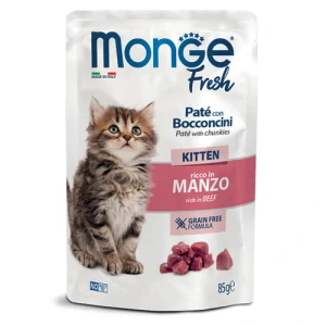 MONGE Fresh Kitten 85g paštéta s hovädzími kúskami v kapsičke pre mačiatka