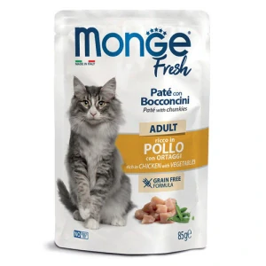 MONGE Fresh Adult 85g paštéta s kúskami kuracieho mäsa a zeleniny v kapsičke pre dospelé mačky