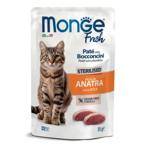 MONGE Fresh Sterilised 85g paštéta s kačacími kúskami v kapsičke pre sterilizované mačky