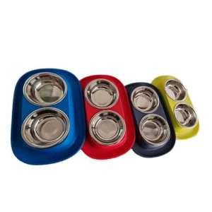 Soft Touch INOX Double 31x20x3,5cm držiak z gumy s nerezovou dvojmiskou 0,46l