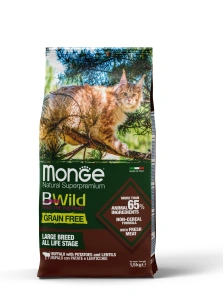 MONGE Best for Breeders BWild Grain Free Adult 10 kg bezobilninové granule s byvolím mäsom, zemiakmi a šošovicou pre dospelé mačky