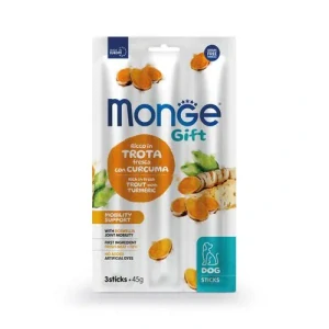 MONGE GIFT Sticks Mobility support 45g/3ks tyčinky pre psov na podporu mobility s pstruhom a kurkumou