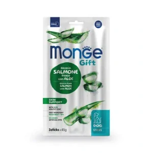 MONGE GIFT Sticks Skin support 45g/3ks tyčinky pre psov pre podporu pokožky s lososom a aloe verou