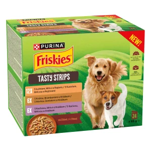 FRISKIES TASTY STRIPS Multipack 24x85g kura, morka, kačica so zeleninou v šťave