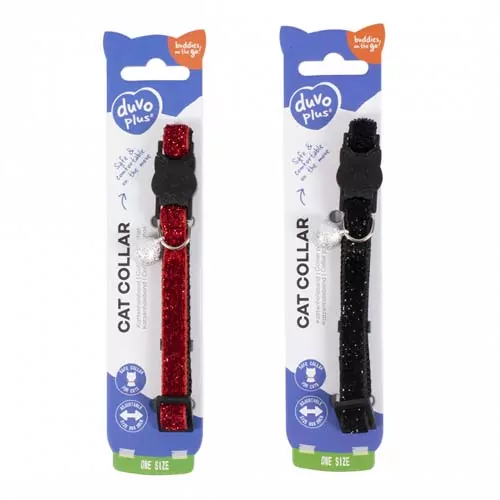 DUVO+ Nylonový obojok GLITTER pre mačky 22-30cm/10mm čierny/červený 1ks