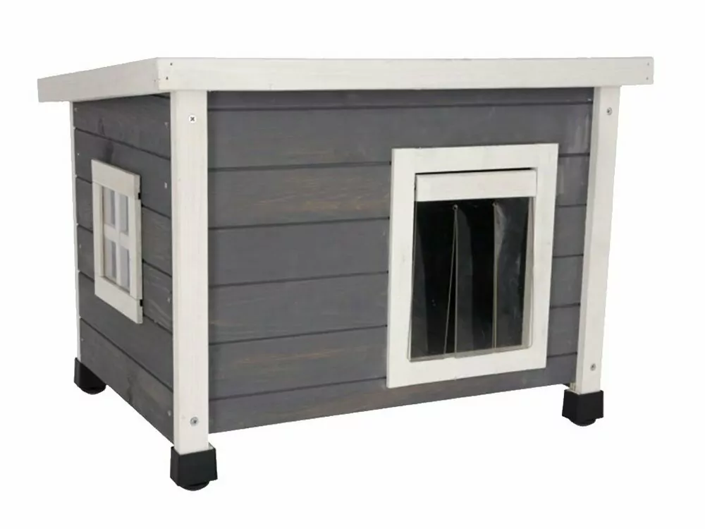 Drevená búda pre mačky KERBL RUSTICA 57 x 45 x 43 cm, šedá