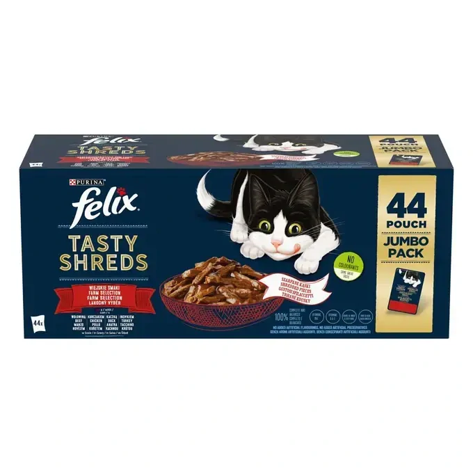 Nestlé FELIX Tasty shreds cat Multipack kura&hovädzie&kačica&morka v šťave kapsička 44x80 g