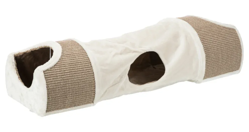 Plyšový škrabací tunel pre mačky 110x30x38 cm -sv.šedý/hnedý