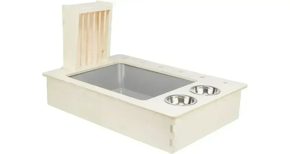 Kŕmna stanica - bar + misky, jasličky - 70 x 41 x 47 cm, drevo/nerez/plast