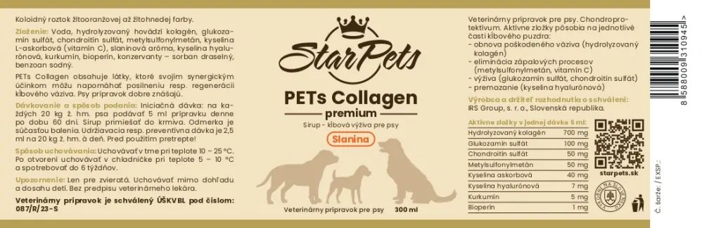 PETs Collagen Premium Slanina – kĺbová výživa pre psy
