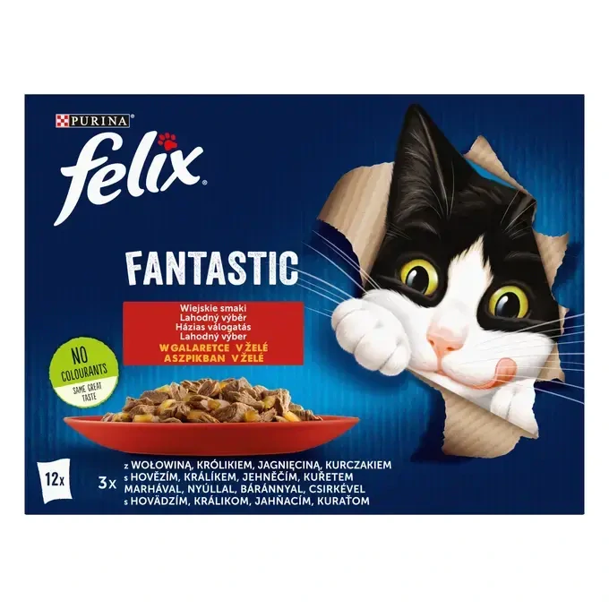 FELIX Fantastic Multipack kapsička 12x85g s kuraťom, hovädzím, králikom a jahňacím v želé