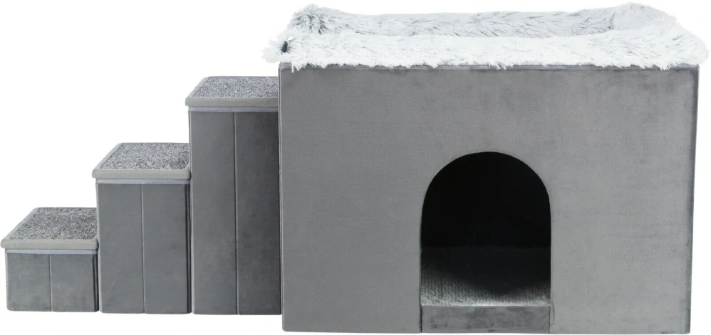 Interiérová búdka HARVEY so schodíkmi 119x47×50 cm, úložný priestor, sivá