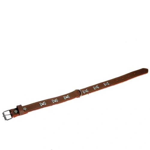 COBBYS PET Obojok z originálnej kože zdobený kostičkami 40cm/25mm hnedý