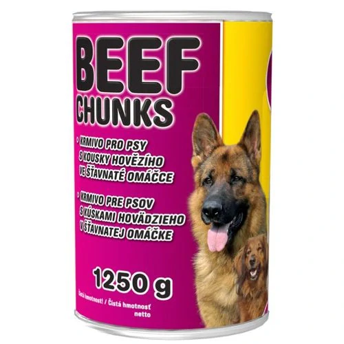 DELIKAN Konzerva s hovädzími kúskami pre psov 1250g