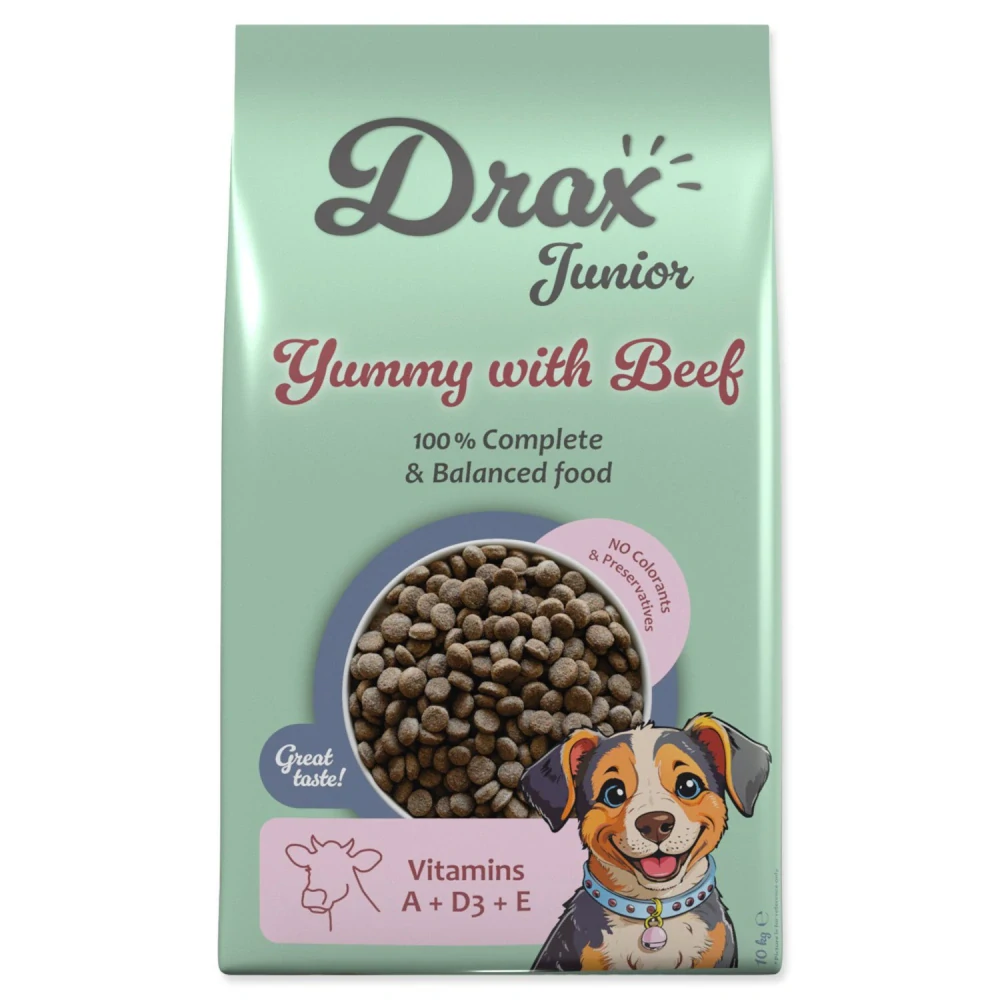 Krmivo Drax Junior s hovädzím mäsom 10kg