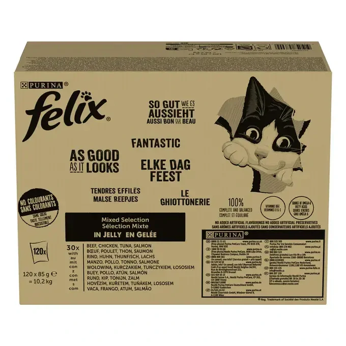 FELIX® Fantastic multipack 120×85 g (hovädzie/kuracie/tuniak/losos)