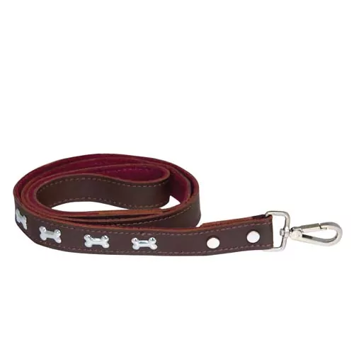 COBBYS PET Vodidlo z pravej kože podšité zdobený kostičkami 120cm/25mm hnedé