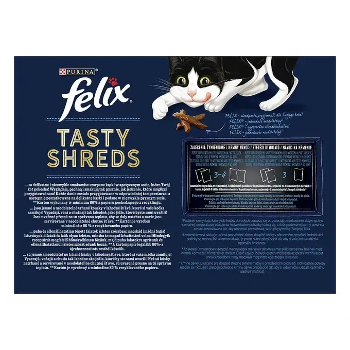 FELIX TASTY SHREDS Multipack 12x80g hovädzie/ kura/ losos/ tuniak v šťave