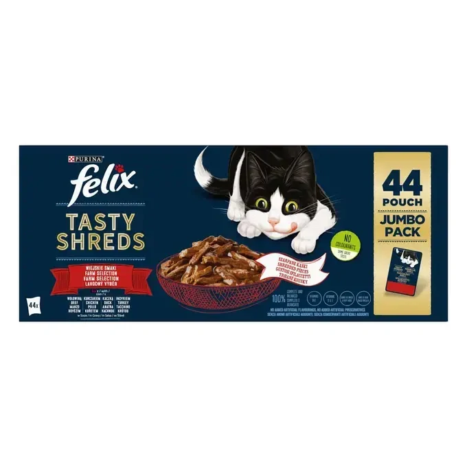Nestlé FELIX Tasty shreds cat Multipack kura&hovädzie&kačica&morka v šťave kapsička 44x80 g
