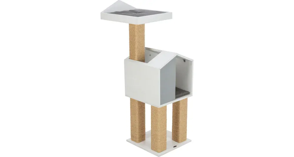 BE NORDIC škrabadlo JONTE, hranaté stĺpiky, domček s podestou, 115 cm
