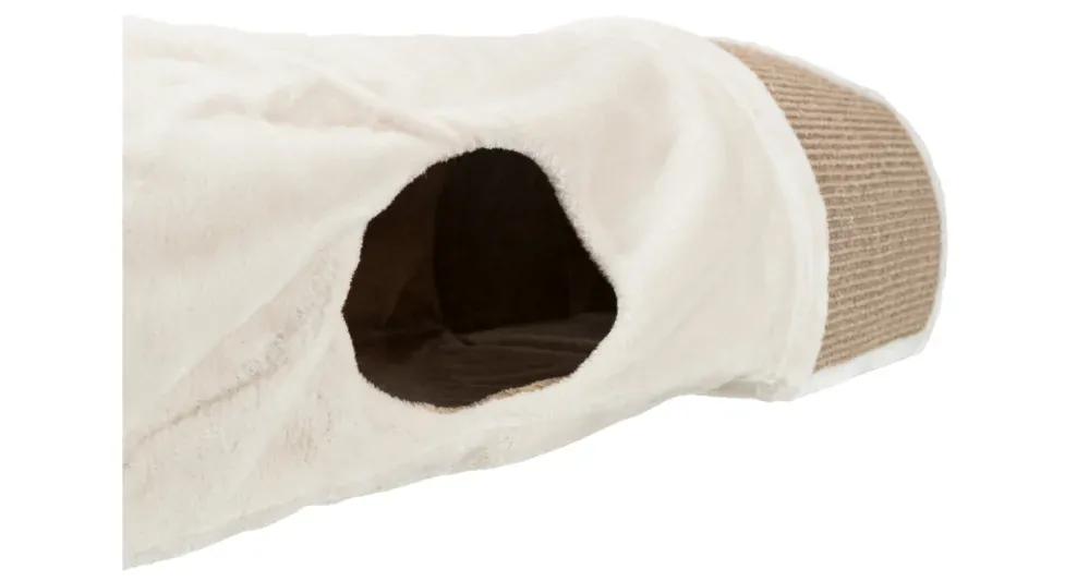 Plyšový škrabací tunel pre mačky 110x30x38 cm -sv.šedý/hnedý