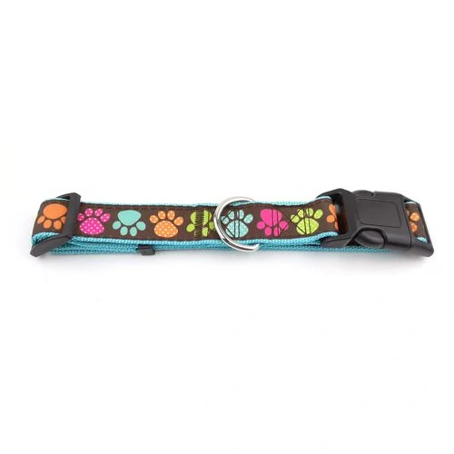 COBBYS PET Nastaviteľný textilný obojok s labkami 40-55cm/25mm modrý