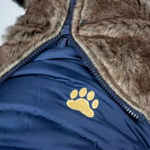 DUVO+ zimná bunda s kapucňou pre psov L 60cm modrá