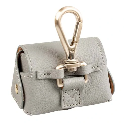 DUVO+ Kožený zásobník na sáčky vrátane 15 sáčkov - sivá  6,5x8,5x9cm