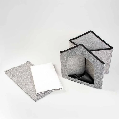 DUVO+ Sivý skladací textilný domček pre mačky a malé psy 43,5x38,5x41cm
