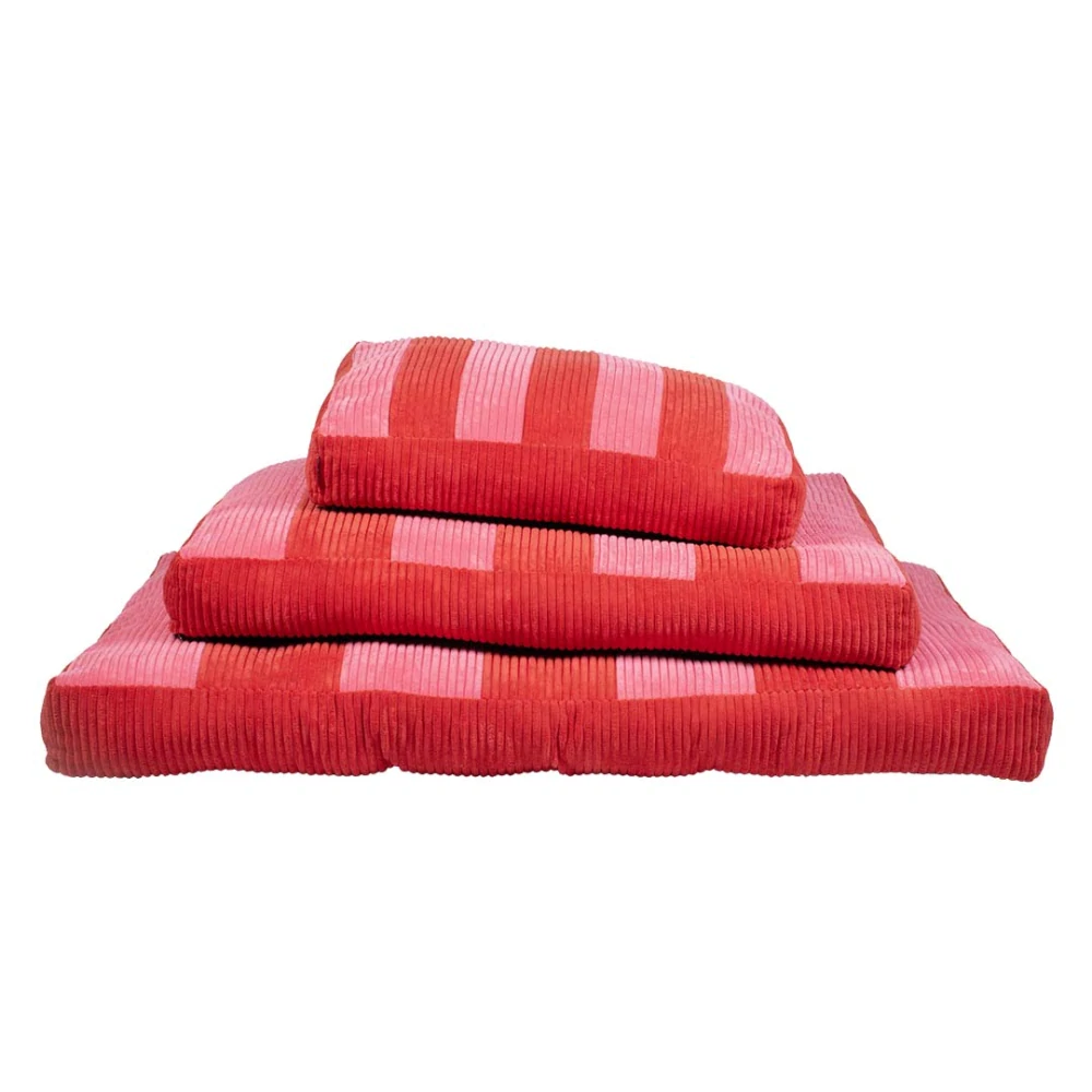 COOCKOO COZY STRIPE Menčestrový vankúš pre psov L 120x80x12cm červený/ružový