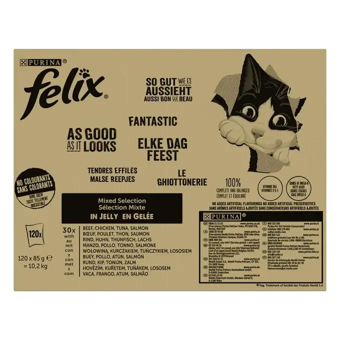 FELIX® Fantastic multipack 120×85 g (hovädzie/kuracie/tuniak/losos)