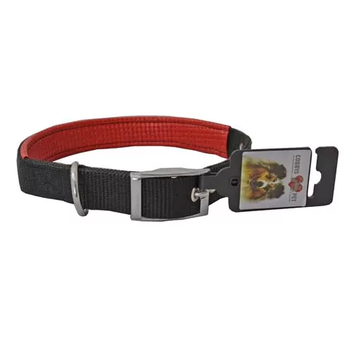 COBBYS PET Obojok dvojitý textilný čierny polstrovaný červeným neoprénom 65cm/25mm