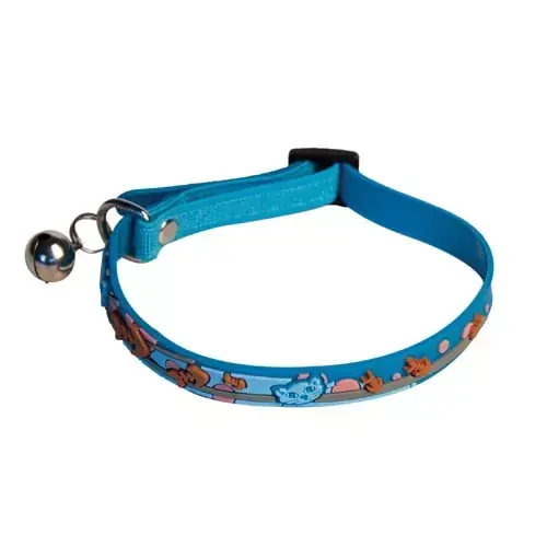 Elastický obojok pre mačky s rolničkou 20-30cm/10mm modrý rybí dizajn