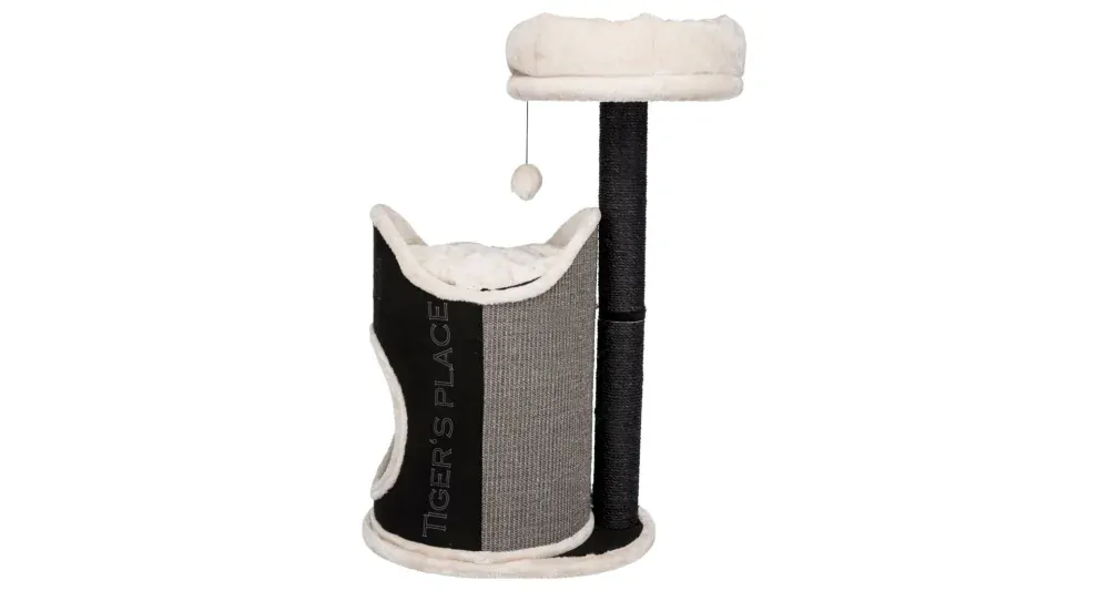 Škrabadlo SUSANA 90 cm, jaskyňa, 2 odpočívadlá, čierna/svetlošedá