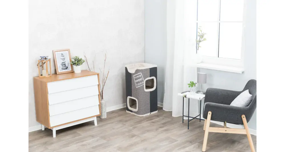 Cat Tower JORGE s odpočívadlom, sivá s béžovou kožušinou 78cm