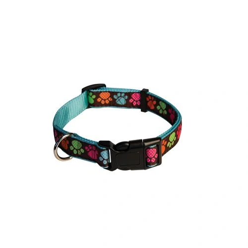 COBBYS PET Nastaviteľný textilný obojok s labkami 40-55cm/25mm modrý