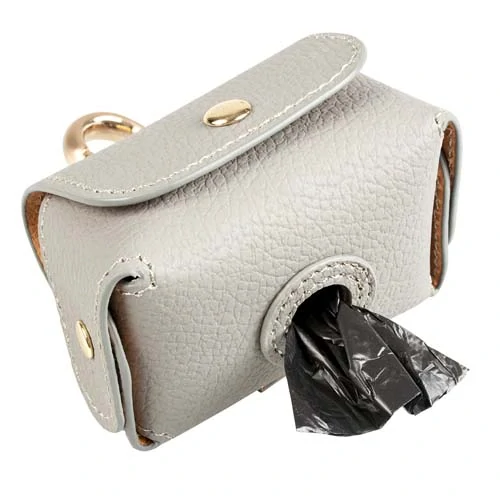 DUVO+ Kožený zásobník na sáčky vrátane 15 sáčkov - sivá  6,5x8,5x9cm