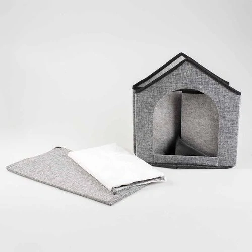 DUVO+ Sivý skladací textilný domček pre mačky a malé psy 43,5x38,5x41cm