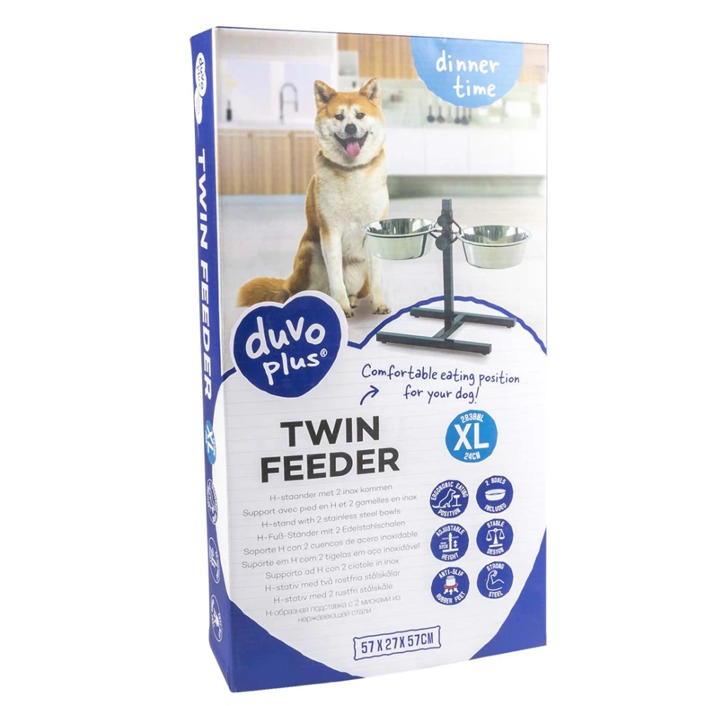 DUVO+ Nastaviteľný dvojitý H-stojan s miskami pre psov XXL 4730ml 61x29x52,5cm