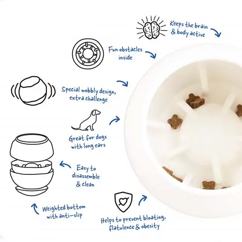 DUVO+ Protišmyková miska na pomalé jedenie bielo-oranžová L 17x16x17cm