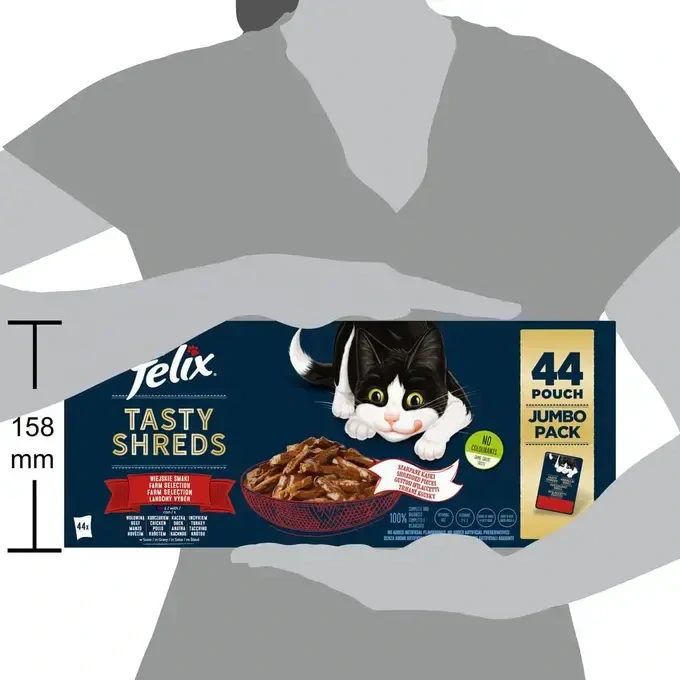 Nestlé FELIX Tasty shreds cat Multipack kura&hovädzie&kačica&morka v šťave kapsička 44x80 g