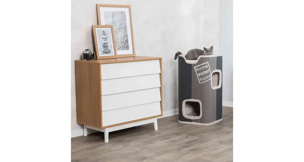 Cat Tower JORGE s odpočívadlom, sivá s béžovou kožušinou 78cm