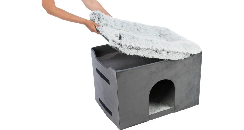 Interiérová búdka HARVEY so schodíkmi 119x47×50 cm, úložný priestor, sivá