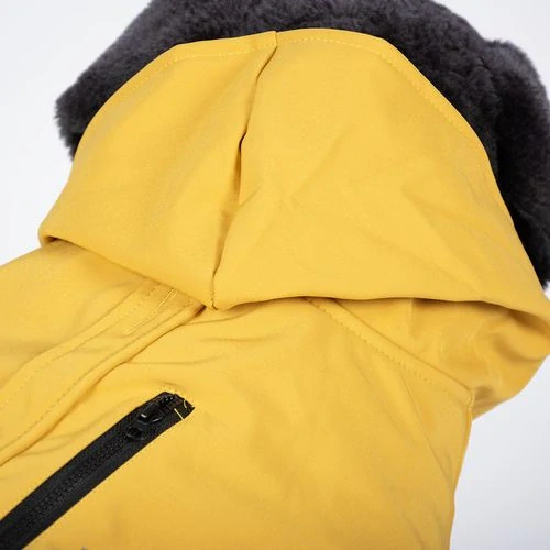 DUVO+ štýlová bunda s kapucňou pre psov L 60cm žltá