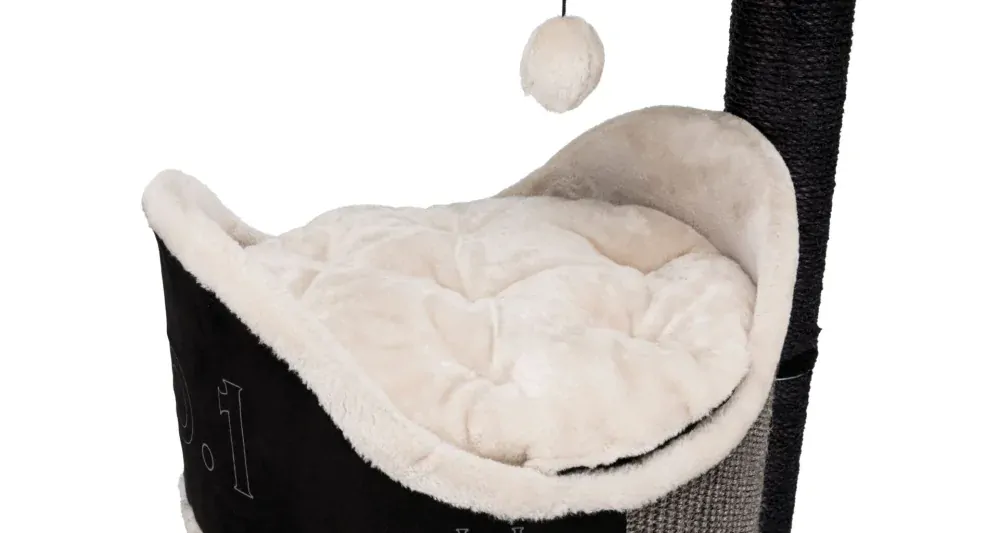 Škrabadlo SUSANA 90 cm, jaskyňa, 2 odpočívadlá, čierna/svetlošedá