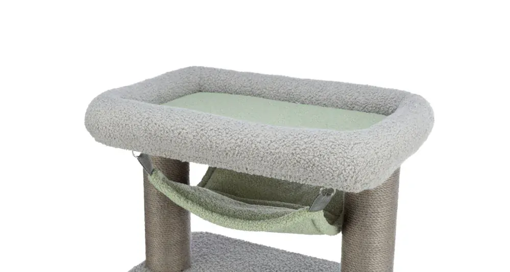 JUNIOR škrabadlo LUNITO, 2 poschodia, jaskyňa, hammock, 71 cm, šedá/mätová